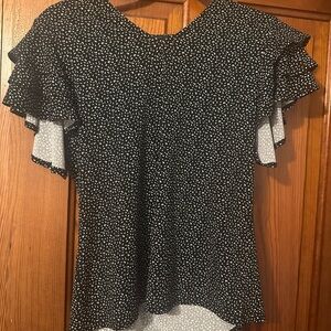 Adrianna Papell Black and White Ruffled Short Sleeve Blouse